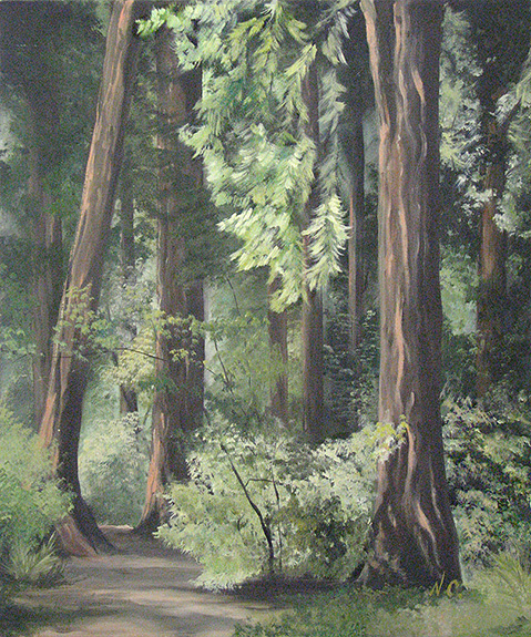 Redwoods <br /> 1986/1987<br/>oil - from a photo: America's Wonderlands, The National Geographic Society, Washington D.C., 2nd edition: 354, print<br/>  image 6 of 6